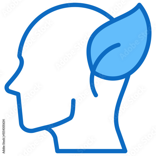 Listen Mindfully - Blue Fill Outline Style Icon - human head with an ear emphasized, symbolizing listening, awareness, or sensitivity