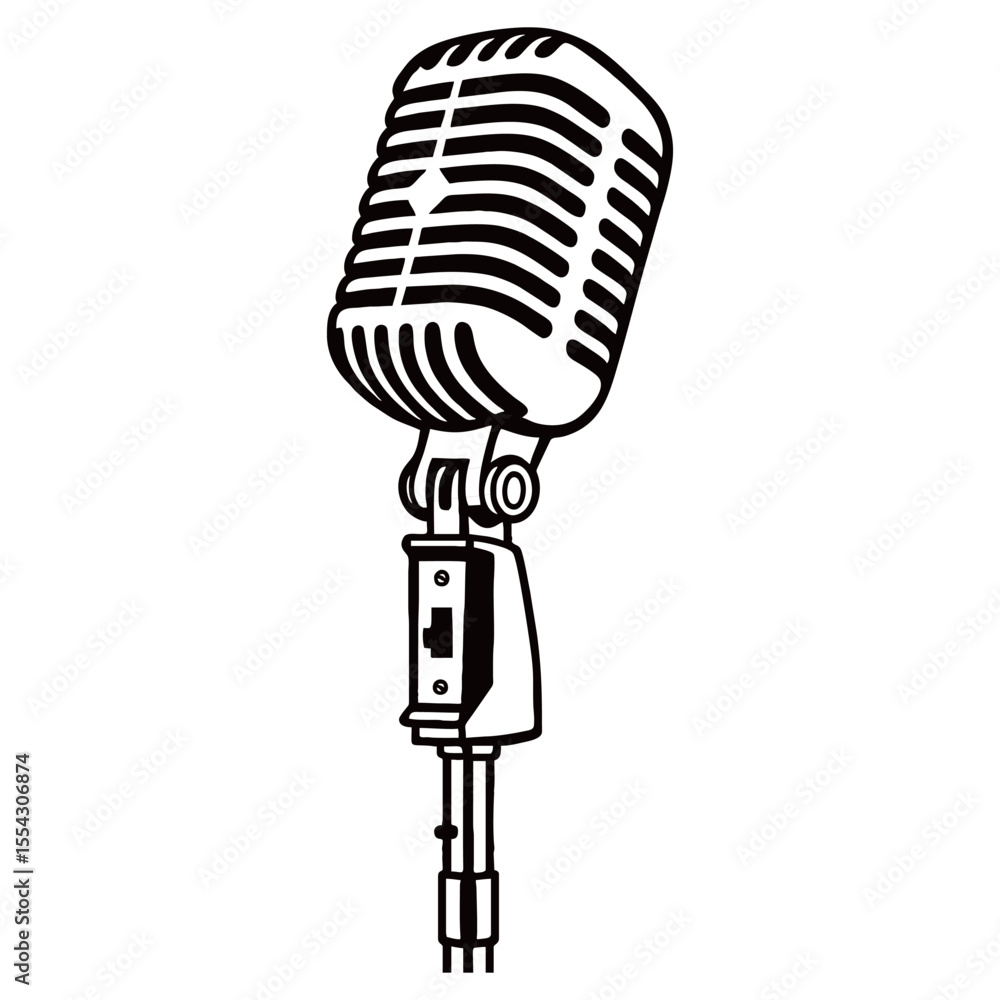 Fototapeta premium Silhouette image of microphone on white background