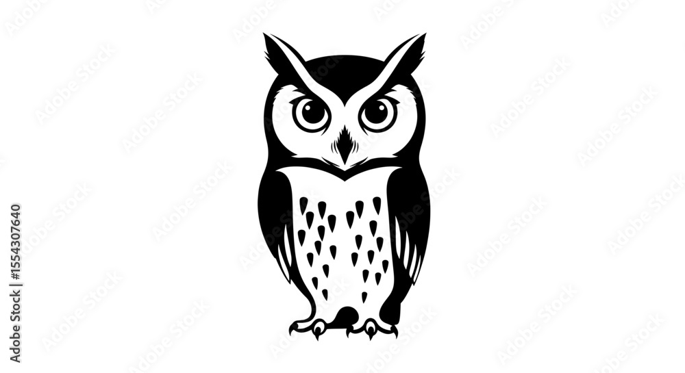 Obraz premium Detailed Black and White Illustration of an Owl with Dot Pattern Isolated on a White Background