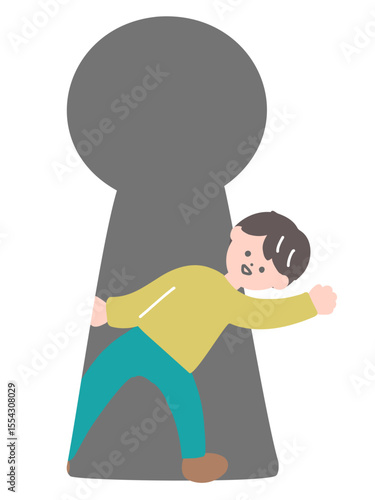 鍵穴から男性がひょっこり出てくるイラスト