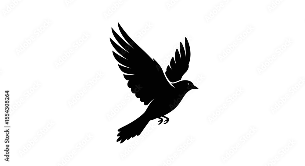 Fototapeta premium Silhouette Of a Black Bird in Flight on White Background Minimalist Style Illustration