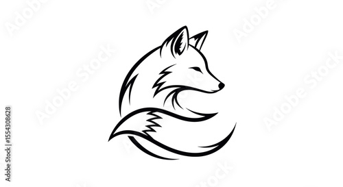 Minimalist Black Line Drawing of a Curled Fox on White Background a Simple Graphic Design of a Wild Animal Silhouette