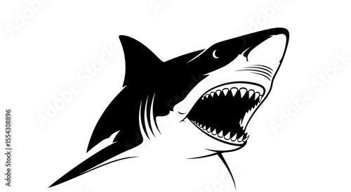 Angry Shark Breaching Water Surface with Sharp Teeth Displayed in Dynamic Movement