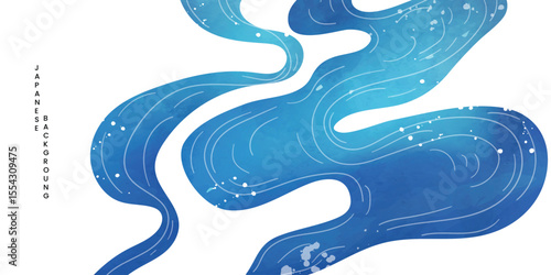 Luxury oriental river background vector. Chinese and Japanese wallpaper pattern design of landscape, sea wave, watercolor, line art. Design illustration for decoration, wall decor, banner, interior.