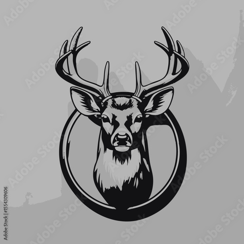 Create a simple 2d design of a male whitetail deer head for use on a patch  Deer antlers should have 8 points
