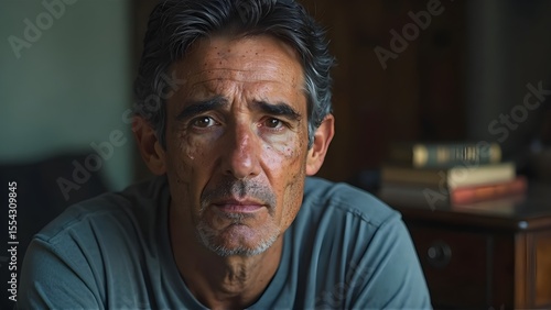 Close-up Portrait A Mature Man's Silent Emotional Struggle