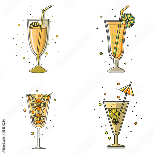 Elegant Gold Cocktail Icons for Bar Menus, Event Planning, Party Invitations, Beverage Apps and Restaurant Website Design