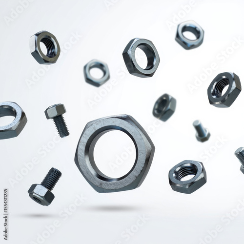 Floating Nuts Bolts Hardware Industrial Background.