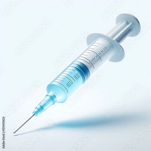3D syringe icon with blue plunger, clean and clear style