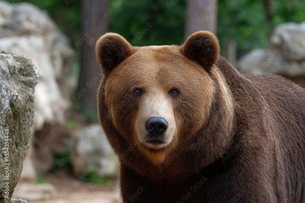 Fototapeta premium Brown bear portrait forwardfacing dark nose small ears