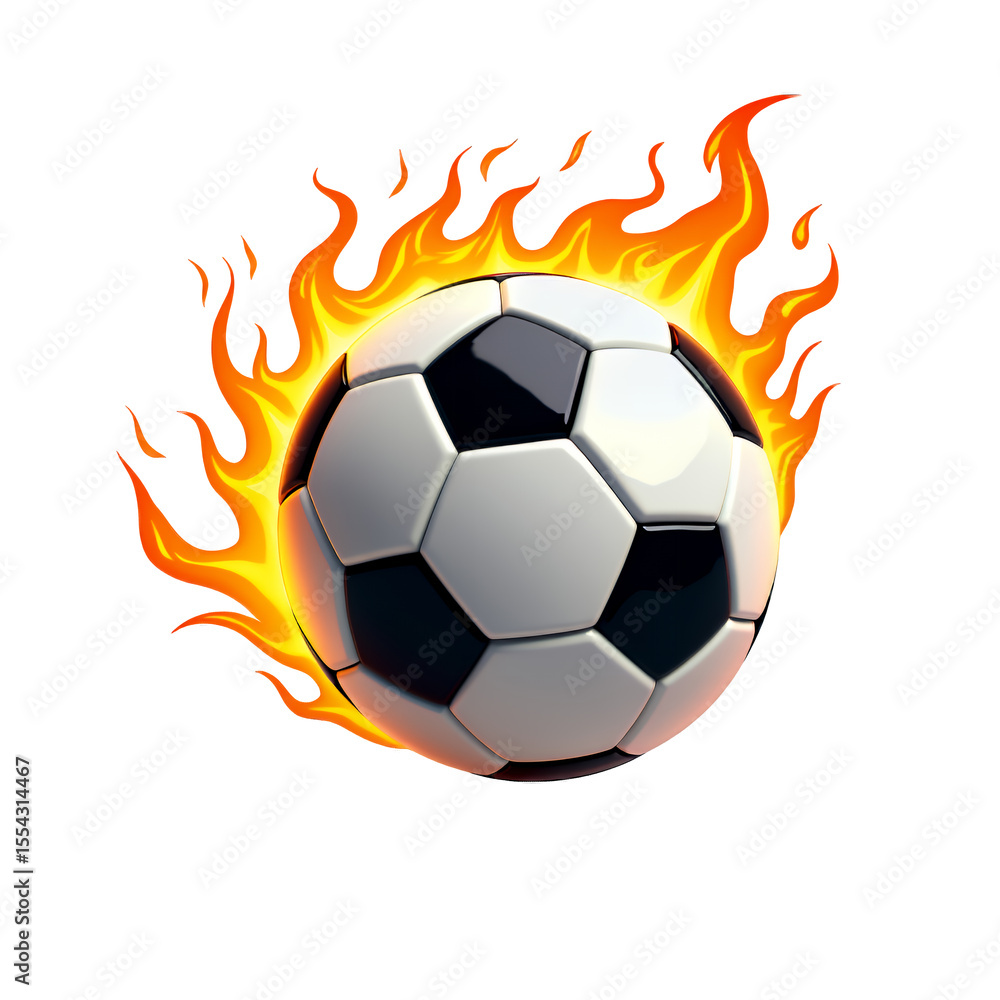Fototapeta premium White Soccer Ball with Orange Flames, 3D Realism Design Element with Transparent Background
