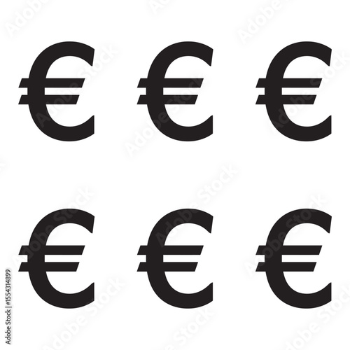 Vector euro currency symbols arranged in two rows silhouette isolated on white background. 
