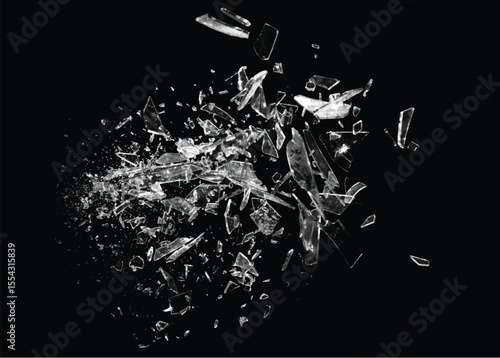 Broken glass on the black background. Isolated realistic cracked glass effect	