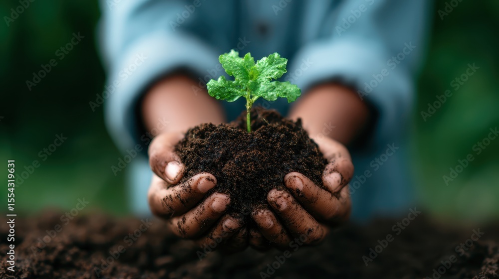 A pair of gentle hands cradling a small, vibrant seedling represents nurturing, growth, and environmental care, inviting viewers to appreciate nature's beauty and importance. A pair of gentle hands cradling a small, vibrant seedling represents nurturing, growth, and environmental care, inviting viewers to appreciate nature's beauty and importance.