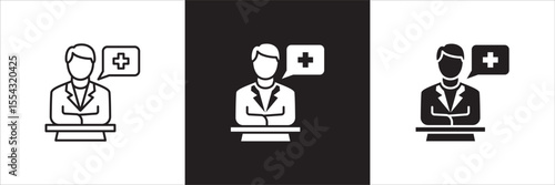 Male doctor icon. Male nurse medical staff icon. Healthcare symbol. Icon symbol compatible for medic consultation, surgeon, nurse, physician, health care. Vector illustration