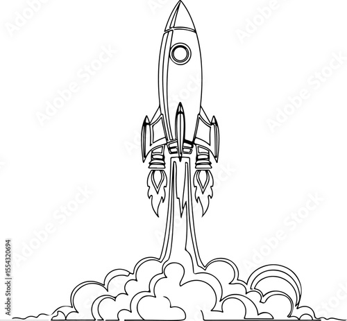 One-Line Vector of a Rocket Launching with Thick Smoke – Minimalist Power in Motion
