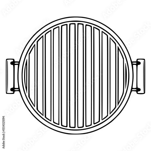 Top view vector illustration of a round grill grate with parallel bars and side handles, perfect for BBQ design or kitchenware illustrations.