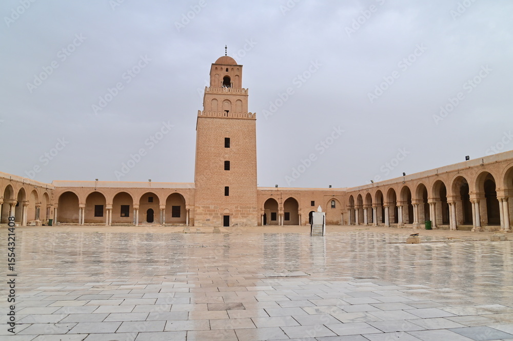 Fototapeta premium Main Courtyard of the Great Mosque of Kairouan in Tunisia, One of the Holiest Sites in Islam Iutside of Mecca and Medina