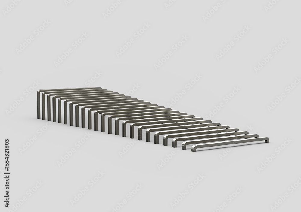 Fototapeta premium Neatly arranged staple pins create a modern, geometric, and minimalistic pattern.. 3d illustration
