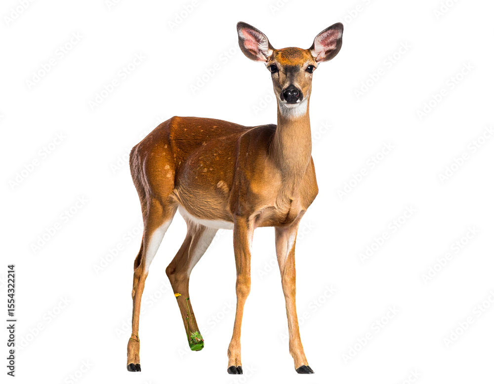 Fototapeta premium Deer Surrounded by Wildflowers with Ears Perked Up, isolated on a transparent background