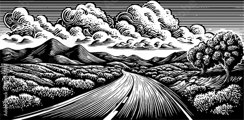 Scenic desert highway leading to distant horizon with dramatic sky