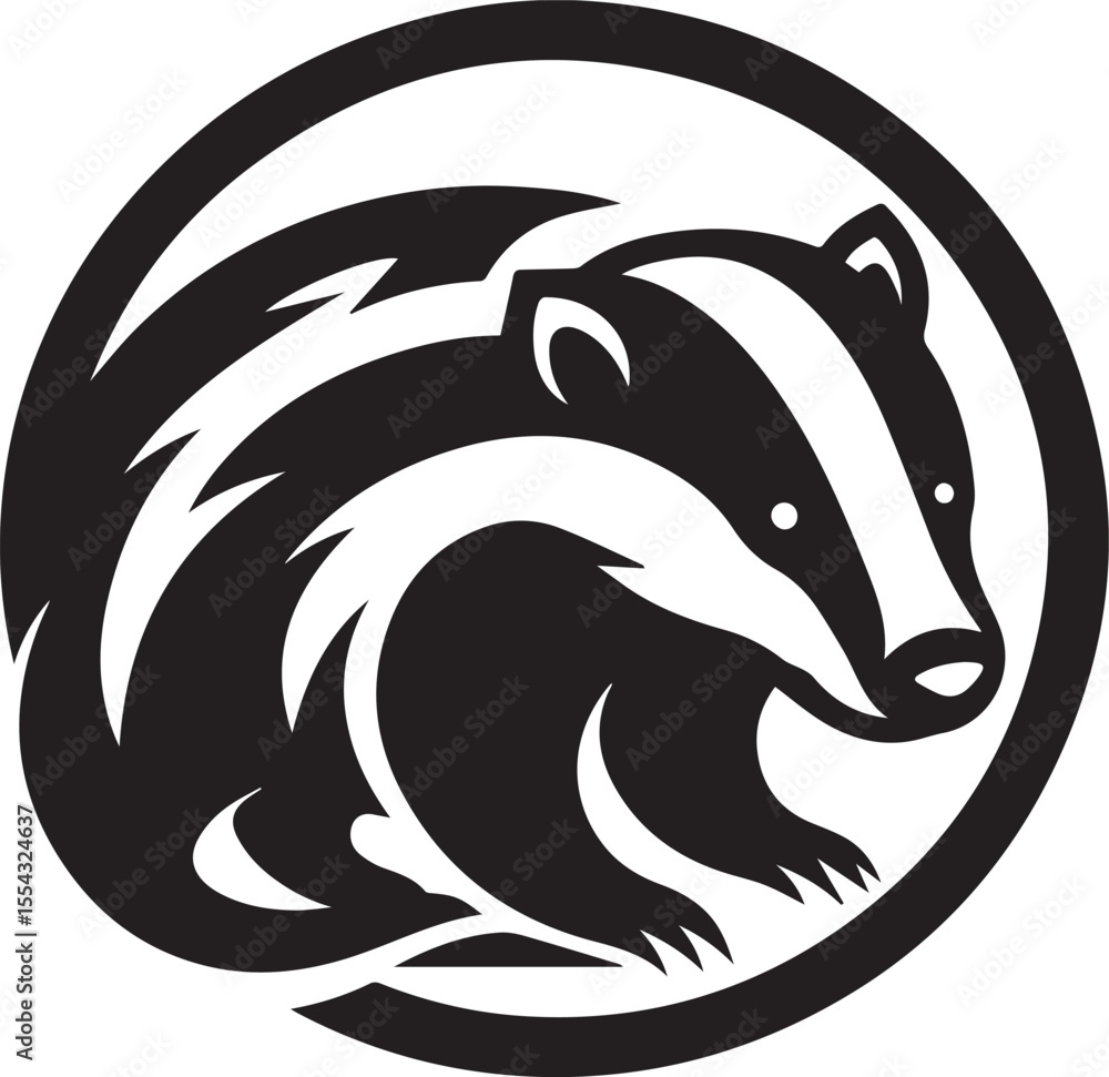 Obraz premium Honey Badger Vector in black and white 
