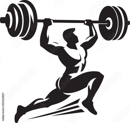 A bold silhouette of an athlete lifting a heavy barbell in a dynamic, powerful thrust