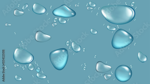 Water droplets: A cluster of clear water droplets gleam against a tranquil backdrop, inviting a moment of reflection and appreciation for life's essential essence.