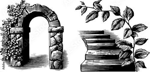 Ancient stone doorway and cracked threshold design for historical themed projects