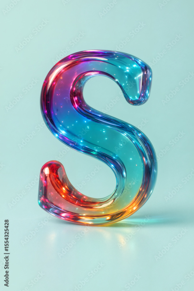 Rainbow luminescent S. A colorful, transparent letter with sparkling lights catches the eye. Playful and futuristic design element. Rainbow luminescent S. A colorful, transparent letter with sparkling lights catches the eye. Playful and futuristic design element.