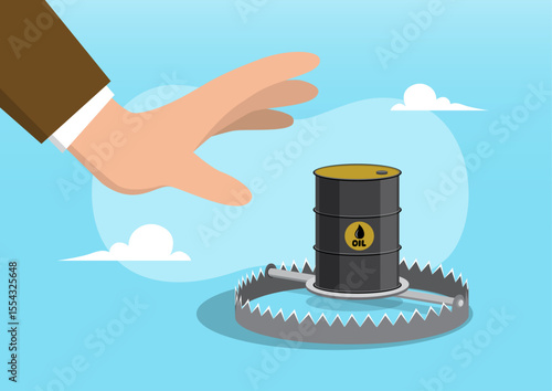 A hand reaching toward an oil barrel placed inside a metal trap