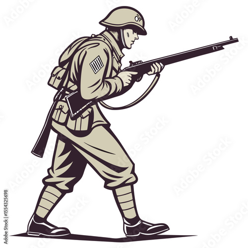 World War I Soldier Illustration A Vintage Depiction of Military History, Courage, and Conflict