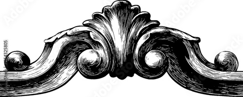 Ornate baroque volute pediment and scrollwork design for decorative use