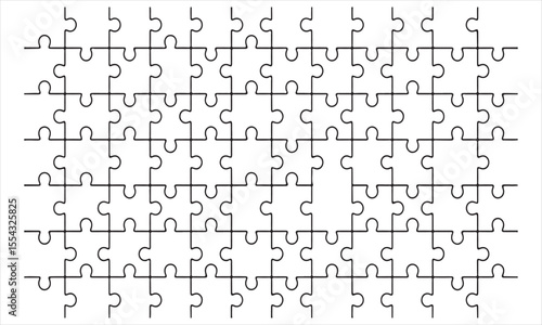 Seamless pattern of black jigsaw puzzle pieces on a white background