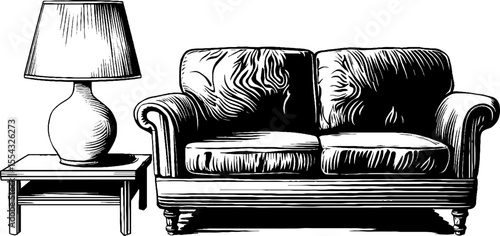 Bold sofa with vintage lamp in memphis style design for home decor
