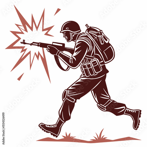 Soldier in Action Combat, Military, War, Weapon, Explosion