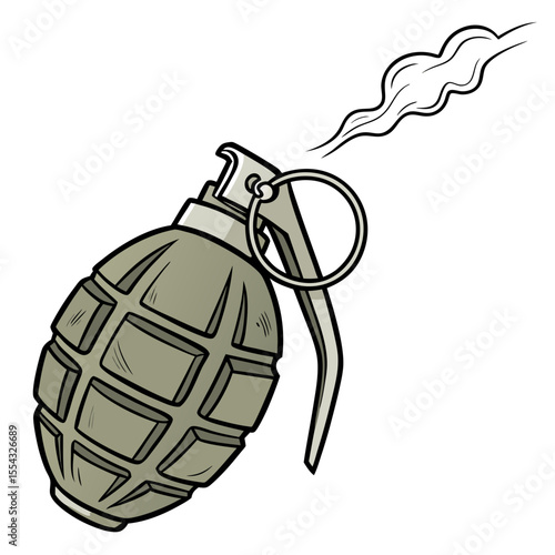 Exploding Hand Grenade Illustration A Detailed Drawing of a Military Explosive Device