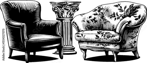 Classic carved armchairs with floral patterns for elegant interior design