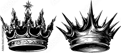 Vintage royal crowns with star motif and arched design for decoration and design