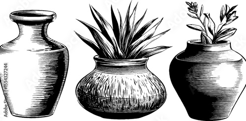 Hand painted ceramic vases with botanical motifs, vintage design for artistic display