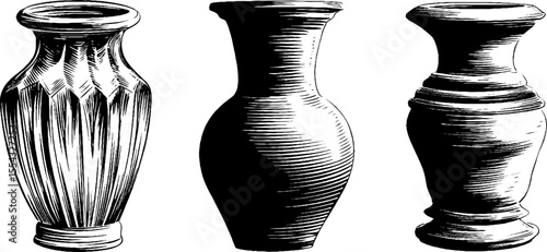 Art deco ceramic vases with zigzag motif design for decor and art displays