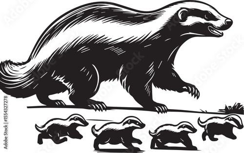 Wallpaper Mural Honey Badger Vector in black and white  Torontodigital.ca