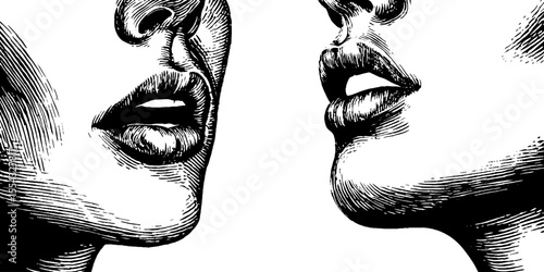 Vintage sketch of chin with outline and shadow under lip and jaw