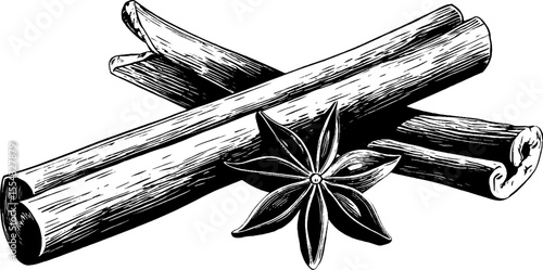 Vintage spice collection with cinnamon sticks and star anise for rustic kitchen decor