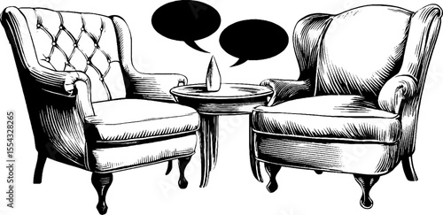 Comic style pop art armchair sketches for retro design concepts