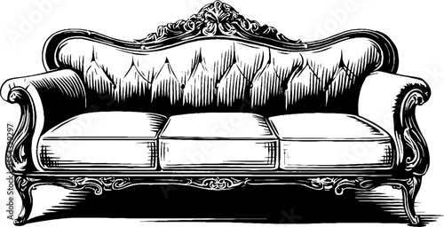 Neoclassical dining settee with carved backrest design in vintage style