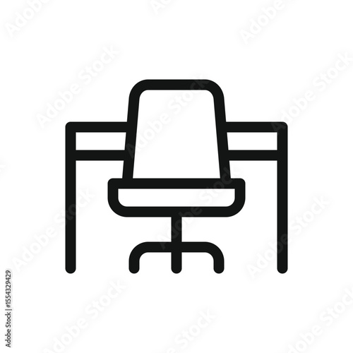 Office furniture line icon, work table with office chair vector symbol with editable stroke