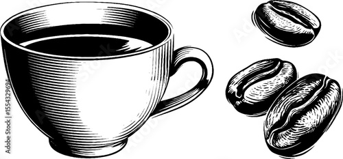 Espresso cup with crema swirl and coffee bean trio design for cafe decor