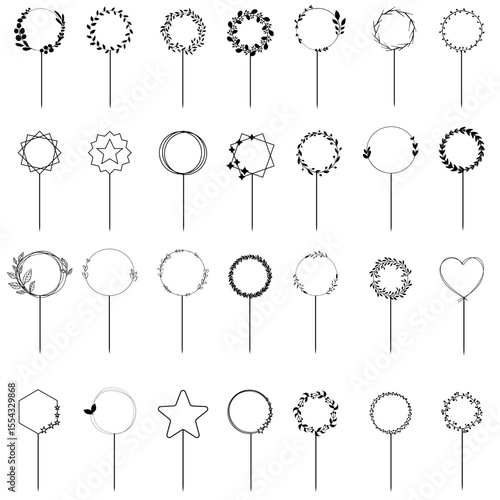 Happy Birthday Cake Topper  vector icon set. Cake Topper illustration sign collection. Topper symbol. 