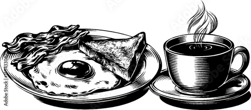 Breakfast delight with fried egg, bacon, and toast for morning inspiration